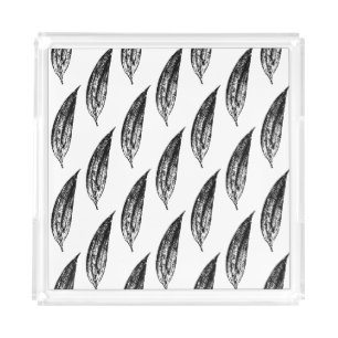 Black and White White Lily Leaf Print Acrylic Tray