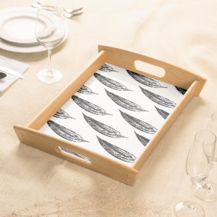 Black and White White Lily Leaf Print Serving Tray