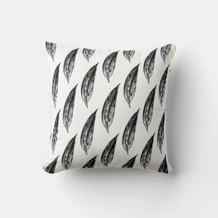 Black and White White Lily Leaf Print Throw Pillow