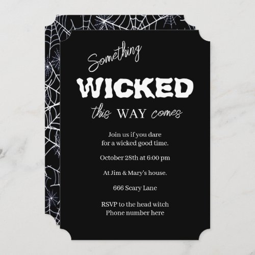 Black And White Wicked Halloween Party Invitation