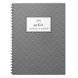 Black and White Wide Chevron Pattern Personalized Notebook