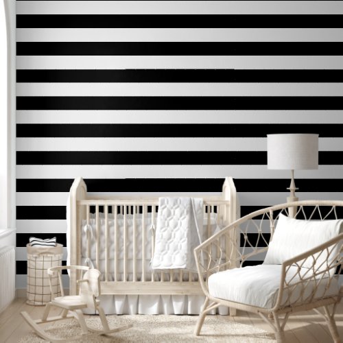 Black and White Wide Horizontal Stripes Wallpaper