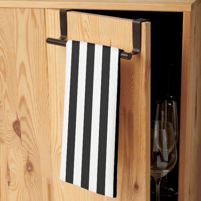 Black And White Wide Stripe Kitchen Towel (Thirds Fold)