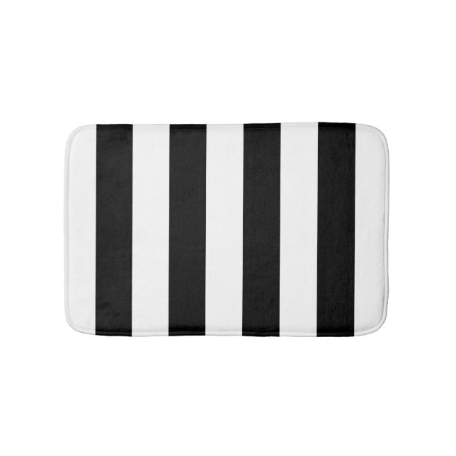 Black and White Wide Striped Bath Mat (Front)