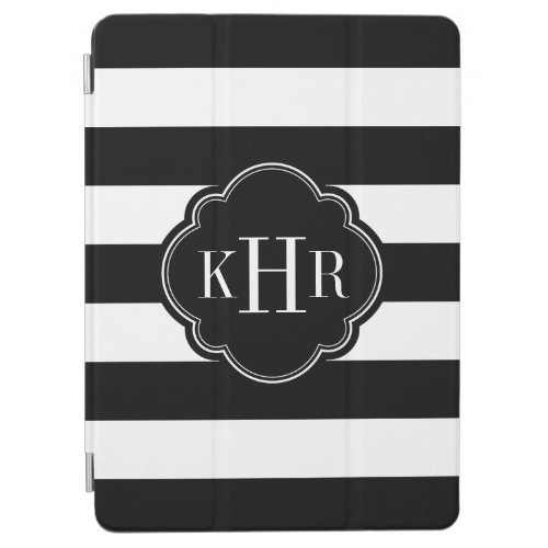 Black and White Wide Stripes Monogram iPad Air Cover