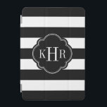 Black and White Wide Stripes Monogram iPad Mini Cover<br><div class="desc">Chic modern stylish iPad case design features a preppy nautical horizontal stripe pattern personalized with your monogram initials or name in a quatrefoil frame. Click Customize It to change monogram font and colors to create your own unique one of a kind design!</div>