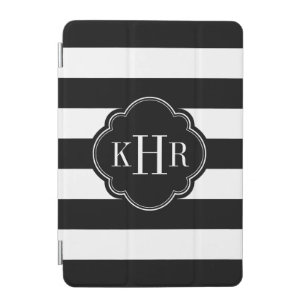 Black and White Wide Stripes Monogram iPad Mini Cover