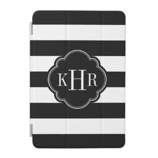 Black and White Wide Stripes Monogram iPad Mini Cover
