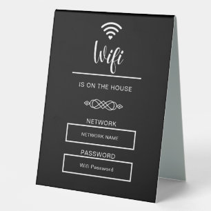 Black and White Wifi Password for Home Table Tent