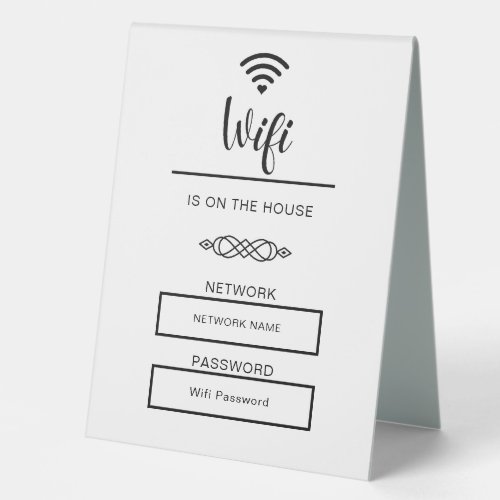 Black and White Wifi Password for Home Table Tent Sign