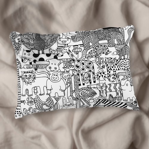 Black and White Wild Animals Fun Modern Art Accent Pillow