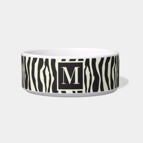 Black and White Wild Exotic Zebra Print Monogram Bowl