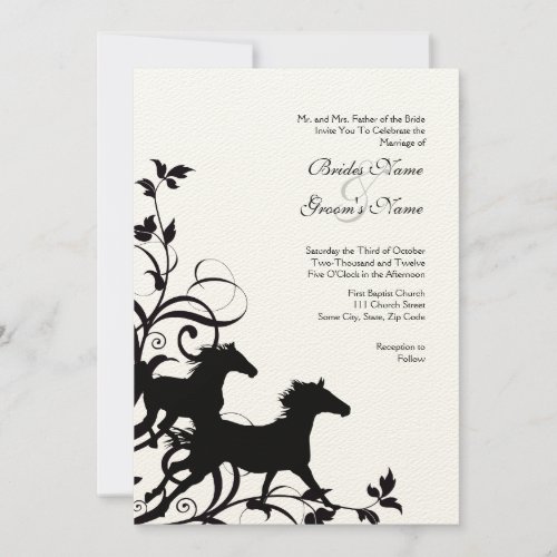 Black and White Wild Horses Wedding Invitation