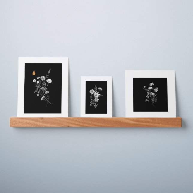 Black and White Wild Meadow Flowers Picture Ledge (Wall)