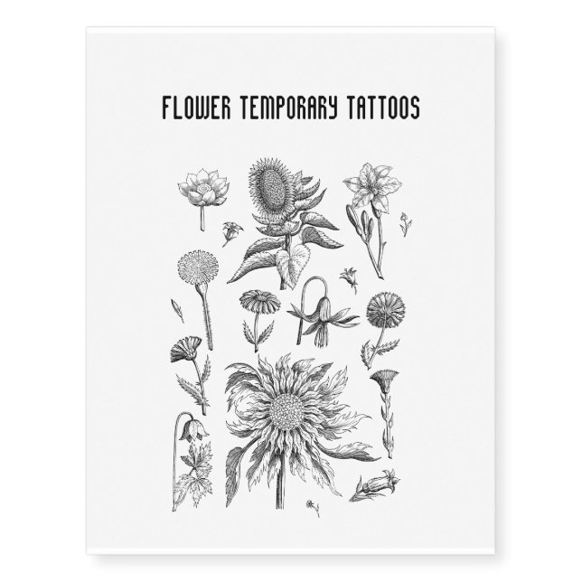 Black and White Wild Sun Flower Temporary Tattoos (Front)