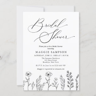 Black and White Wildflower Bridal Shower Invitation