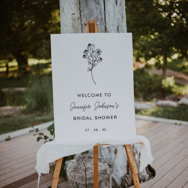 Black And White Wildflower Bridal Shower Welcome Foam Board (Creator Uploaded)