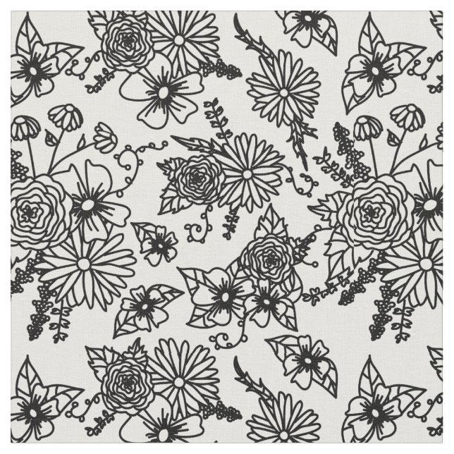 Black and White Wildflower Fabric (Close Up)