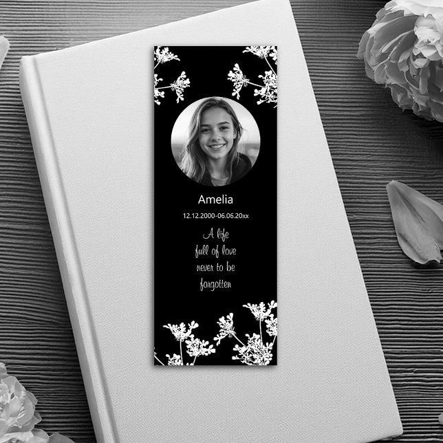 Black and White Wildflower Funeral Bookmark (Creator Uploaded)