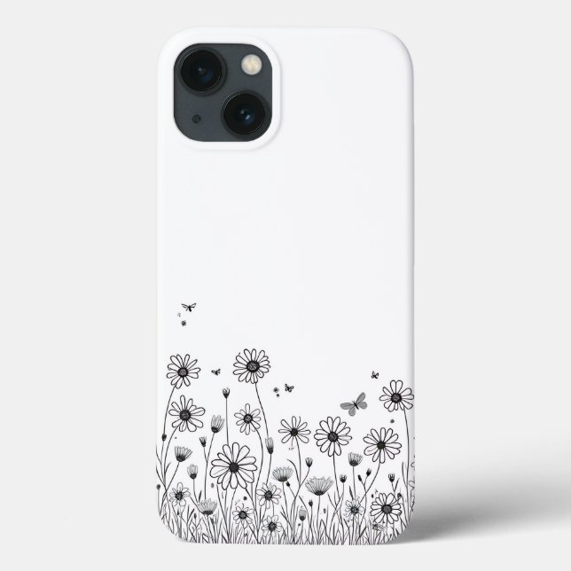 Black and White Wildflower iPhone 13 Case (Back)