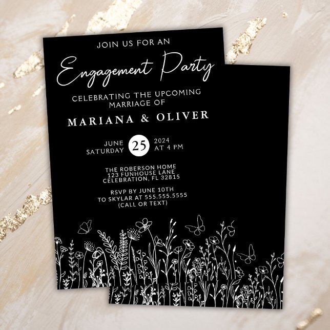 Black and White Wildflowers Engagement Party Invitation (Creator Uploaded)