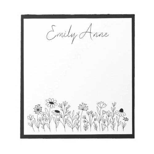 Black and White Wildflowers Line Drawing Flowers Notepad