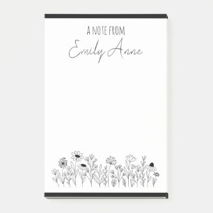 Black and White Wildflowers Line Drawing Flowers Post-it Notes
