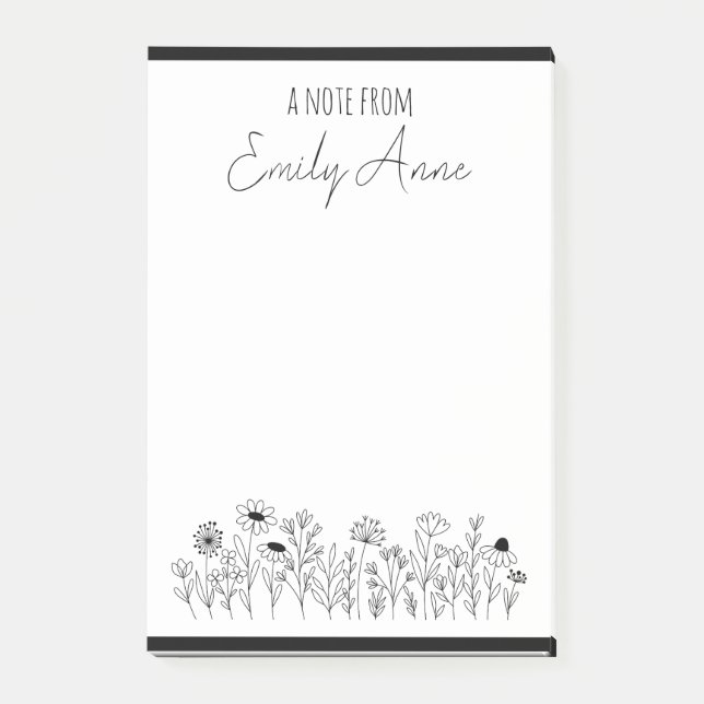 Black and White Wildflowers Line Drawing Flowers Post-it Notes (Front)