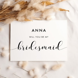 Black and white will you be my bridesmaid card