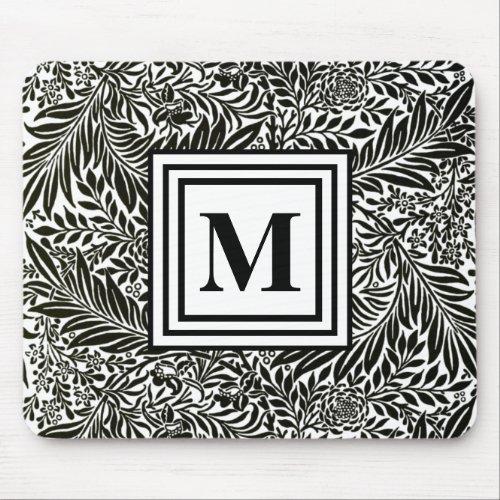 Black and White William Morris Monogram Initial Mouse Pad
