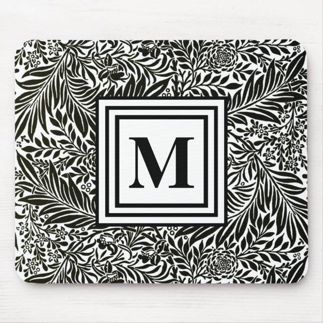 Black and White William Morris Monogram Initial Mouse Pad (Front)