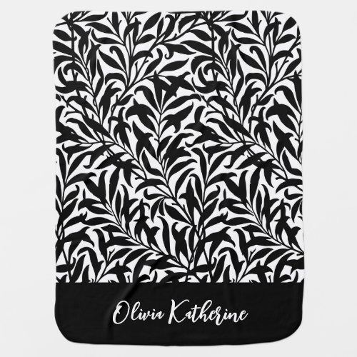 Black and White Willow Bough Monogrammed Baby Blanket