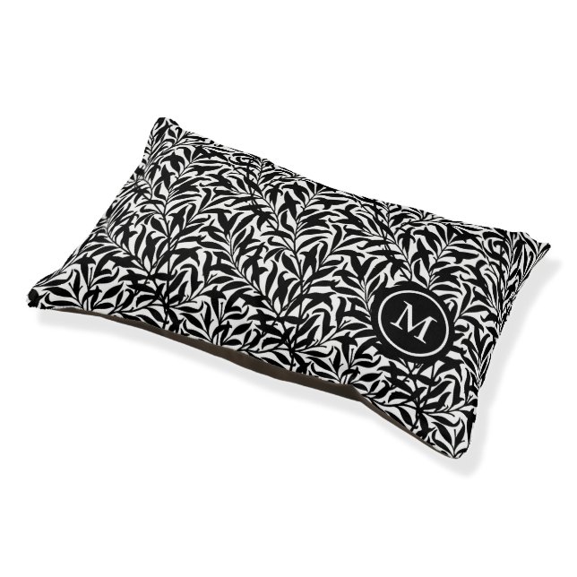 Black and White Willow Bough Monogrammed Pet Bed (Angled)