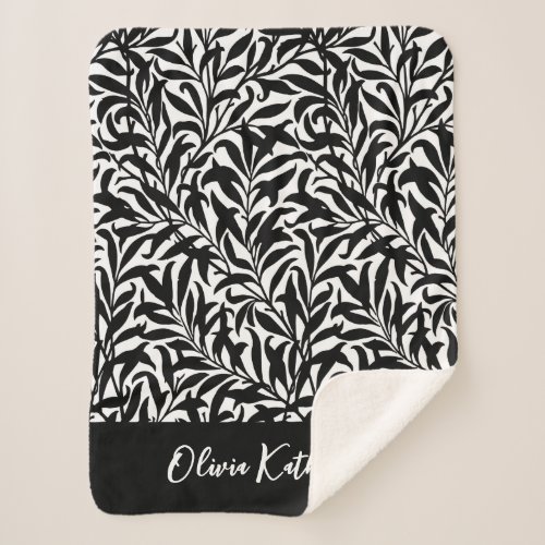 Black and White Willow Bough Monogrammed Sherpa Blanket