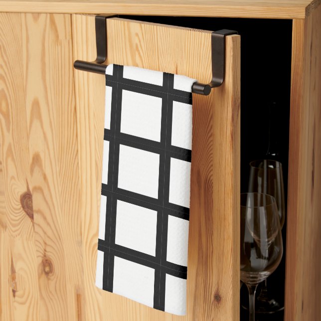 Black and White Window Pane  Kitchen Towel (Thirds Fold)