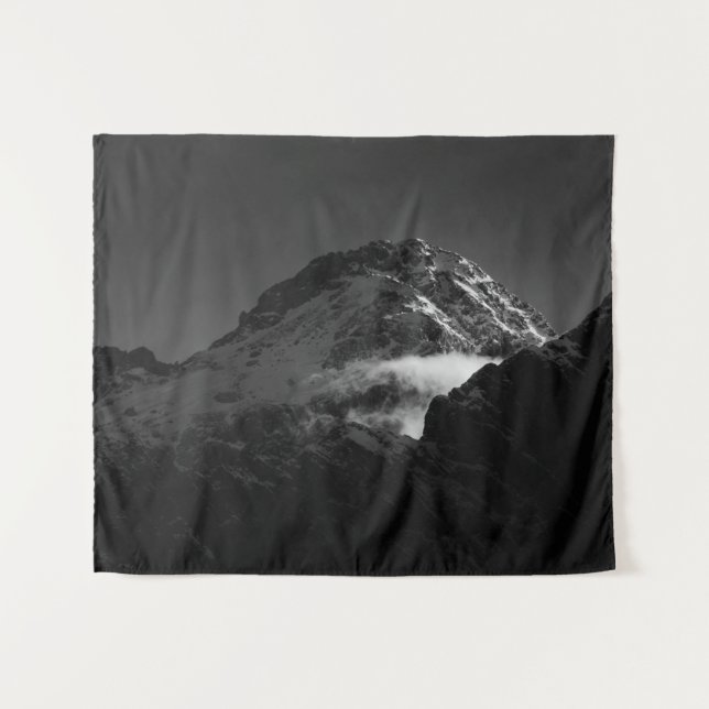 Black and white windy snowy mountain tapestry (Front (Horizontal))