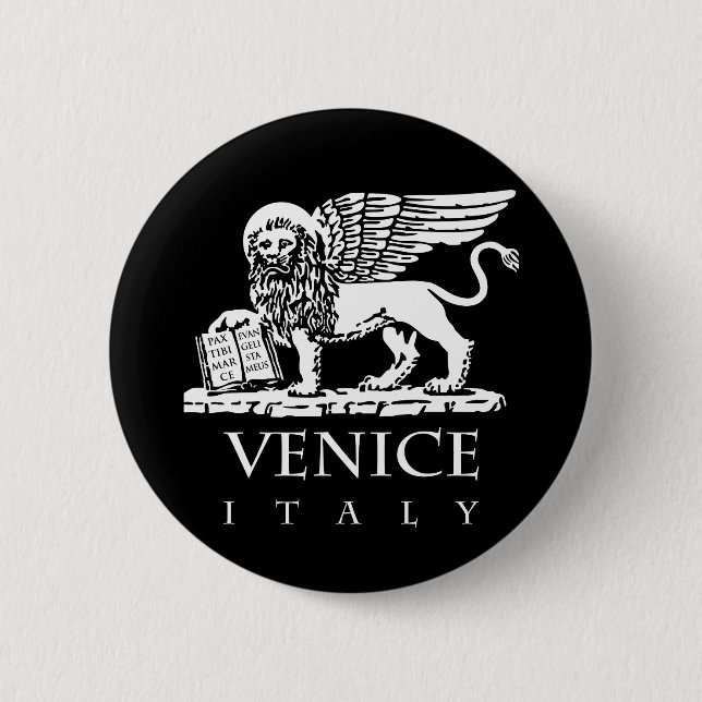 Black and White Winged Lion of Saint Mark Pinback Button (Front)