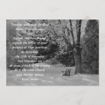 Black And White Winter Bench Wedding Invitation by ChristyWyoming at Zazzle