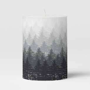 Black and White Winter Forest Pillar Candle