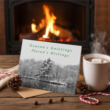 Black and White Winter Holiday Greeting Card