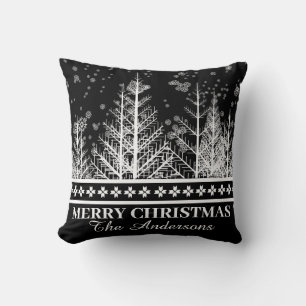 Black and White Winter Scene Holiday Throw Pillow