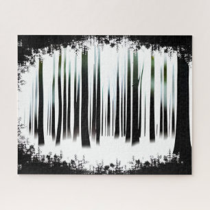 Black and White Winter Silhouette Forest Jigsaw Puzzle