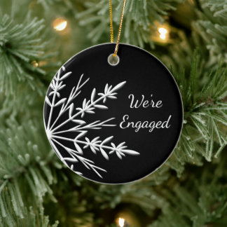 Black and White Winter Snowflake Engagement Ceramic Ornament