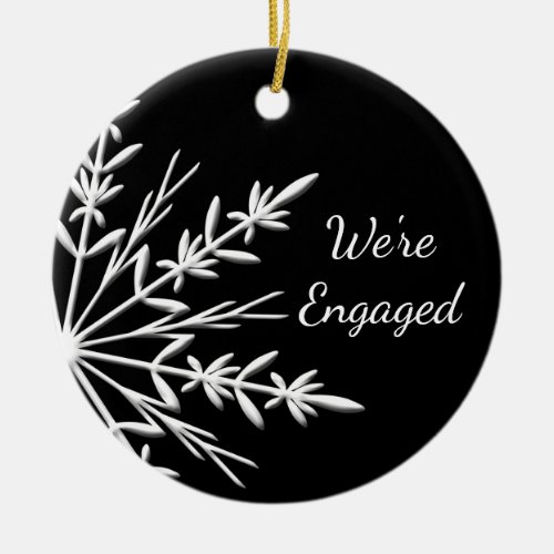 Black and White Winter Snowflake Engagement Ceramic Ornament