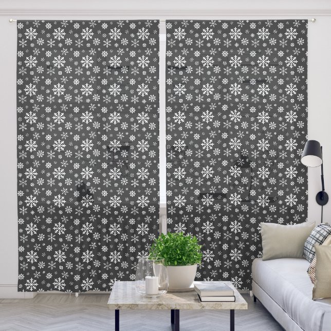 Black And White Winter Snowflakes Pattern Sheer Curtains (Living Room)