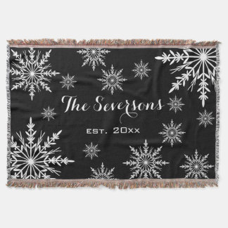 Black and White Winter Snowflakes Throw Blanket