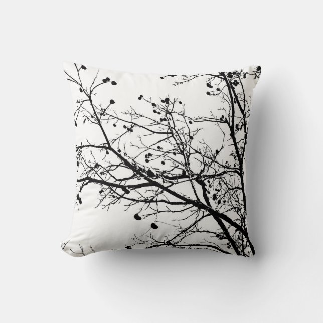 Black and White Winter Tree Throw Pillow (Front)