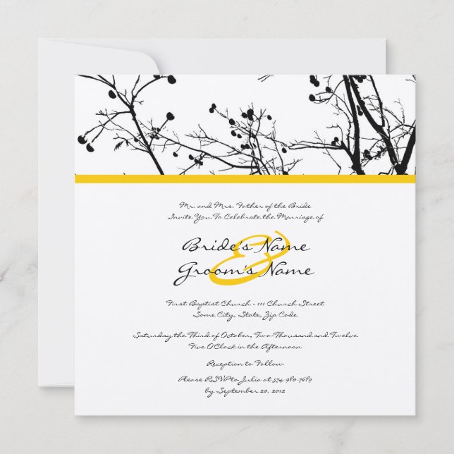 Black and White Winter Tree Wedding Invitation (Front)