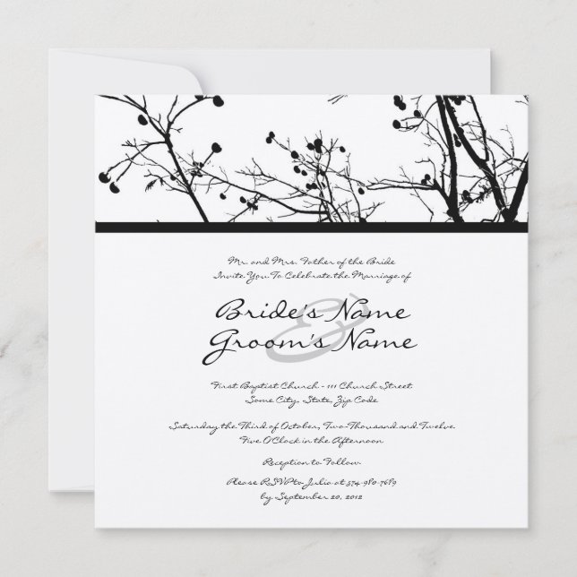 Black and White Winter Tree Wedding Invitation (Front)