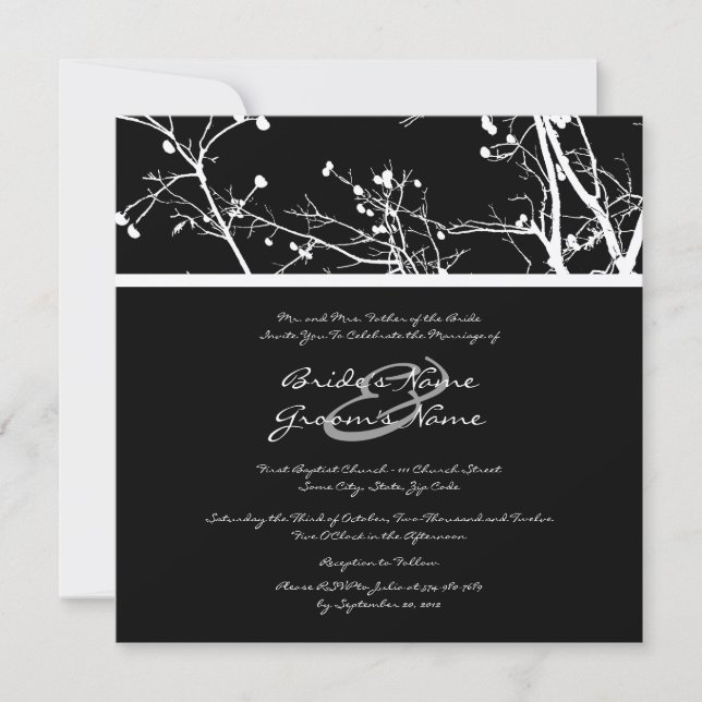 Black and White Winter Tree Wedding Invitation (Front)